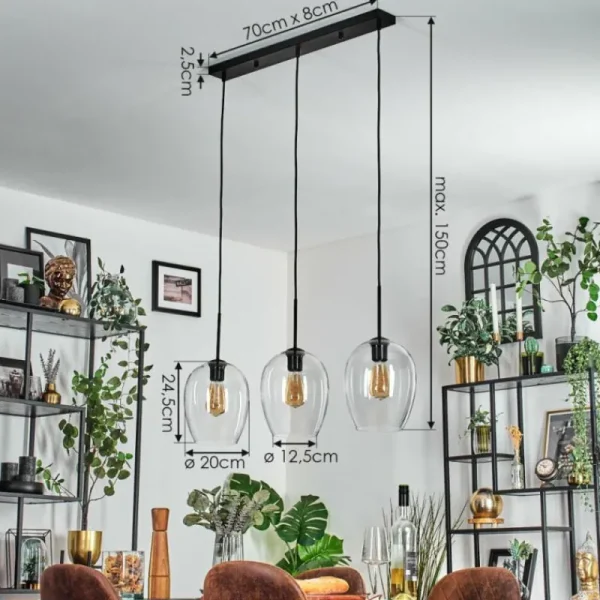 hofstein Vevino Suspension Clair, 3 lumières* Lampes En Verre