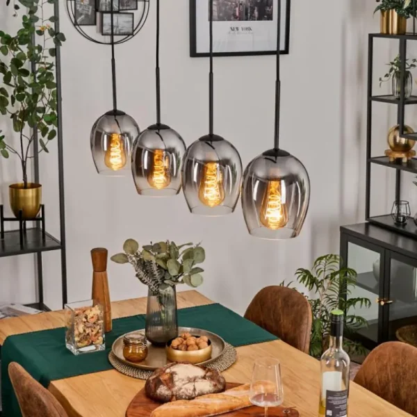 hofstein Vevino Suspension Clair, Fumé, 4 lumières* Lampes Modernes