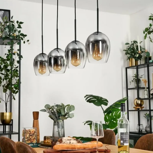 hofstein Vevino Suspension Clair, Fumé, 4 lumières* Lampes Modernes