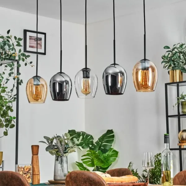 hofstein Vevino Suspension Noir, 5 lumières* Lampes En Verre