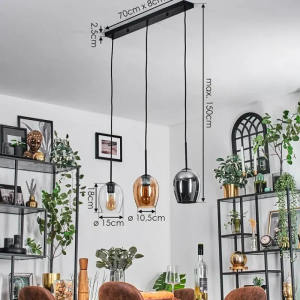 hofstein Vevino Suspension Noir, 3 lumières* Lampes En Verre