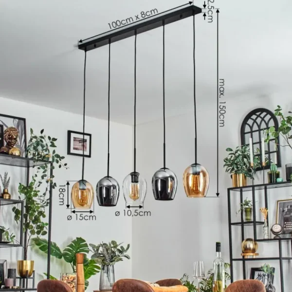 hofstein Vevino Suspension Noir, 5 lumières* Lampes En Verre