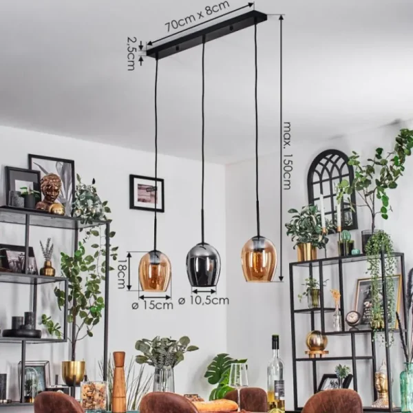 hofstein Vevino Suspension Noir, 3 lumières* Lampes En Verre
