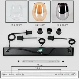 hofstein Vevino Suspension Noir, 3 lumières* Lampes En Verre