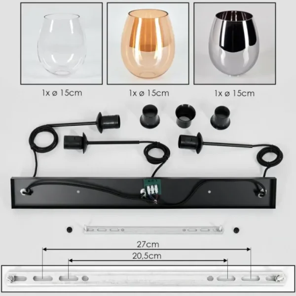 hofstein Vevino Suspension Noir, 3 lumières* Lampes En Verre