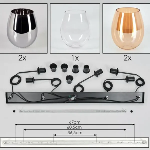 hofstein Vevino Suspension Noir, 5 lumières* Lampes En Verre