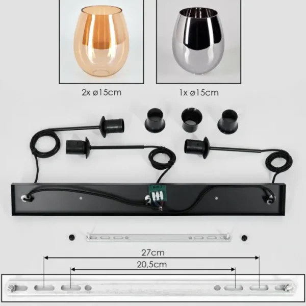 hofstein Vevino Suspension Noir, 3 lumières* Lampes En Verre