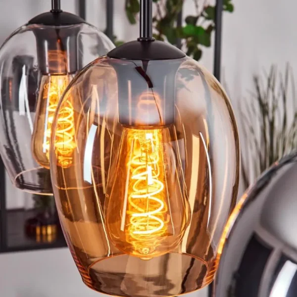 hofstein Vevino Suspension Noir, 3 lumières* Lampes En Verre