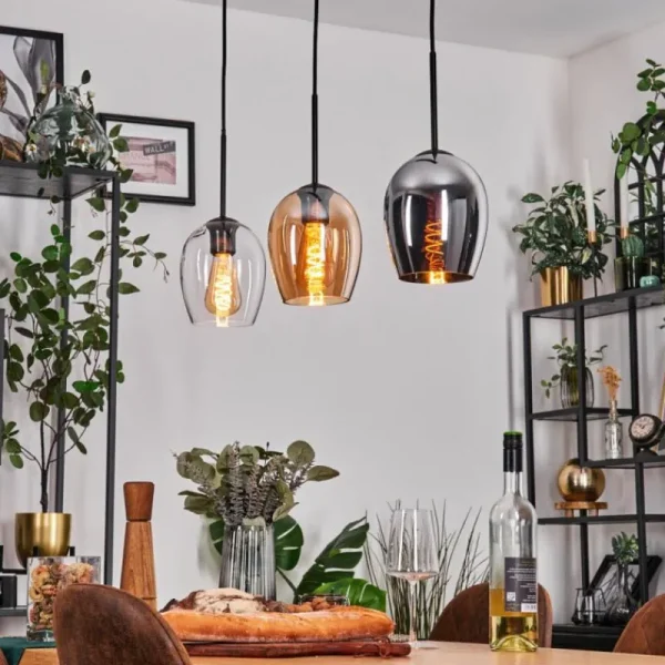 hofstein Vevino Suspension Noir, 3 lumières* Lampes En Verre