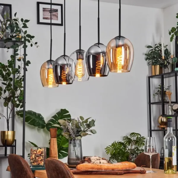 hofstein Vevino Suspension Noir, 5 lumières* Lampes En Verre