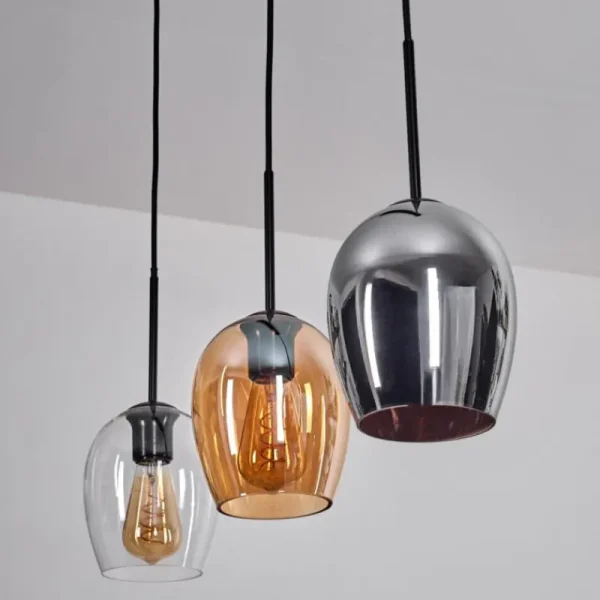 hofstein Vevino Suspension Noir, 3 lumières* Lampes En Verre