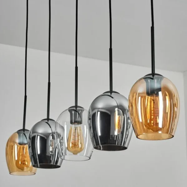hofstein Vevino Suspension Noir, 5 lumières* Lampes En Verre