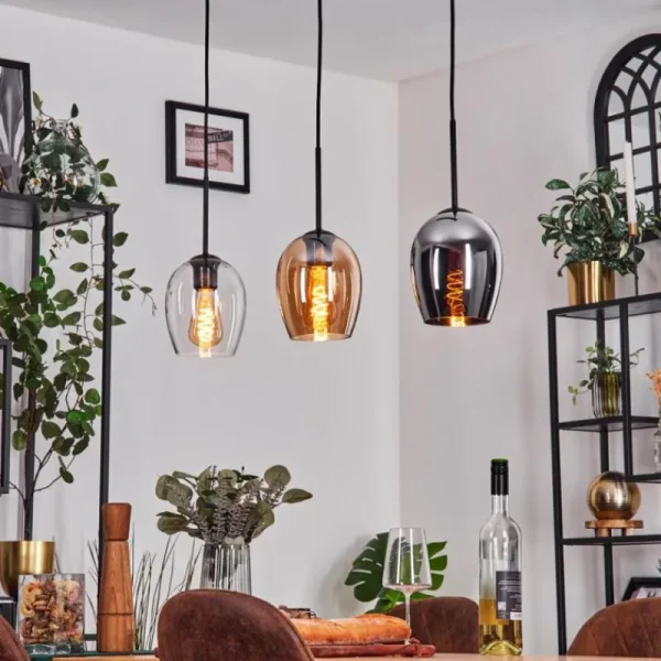 hofstein Vevino Suspension Noir, 3 lumières* Lampes En Verre