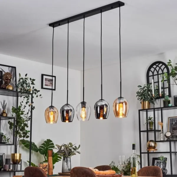 hofstein Vevino Suspension Noir, 5 lumières* Lampes En Verre