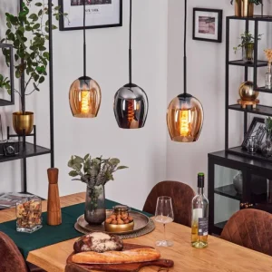 hofstein Vevino Suspension Noir, 3 lumières* Lampes En Verre