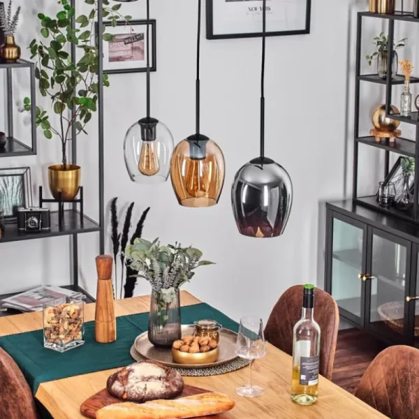 hofstein Vevino Suspension Noir, 3 lumières* Lampes En Verre