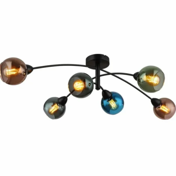 Luminaires Globo Lighting Zarlona Plafonnier Noir, 6 lumières* Lampes En Verre