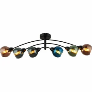 Luminaires Globo Lighting Zarlona Plafonnier Noir, 6 lumières* Lampes En Verre