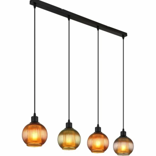 Luminaires Globo Lighting Zumba Suspension Noir, 4 lumières* Lampes En Verre