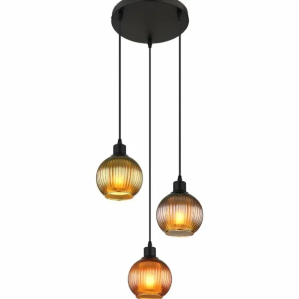 Luminaires Globo Lighting Zumba Suspension Noir, 3 lumières* Lampes En Verre