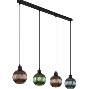 Luminaires Globo Lighting Zumba Suspension Noir, 4 lumières* Lampes En Verre