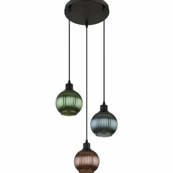 Luminaires Globo Lighting Zumba Suspension Noir, 3 lumières* Lampes En Verre