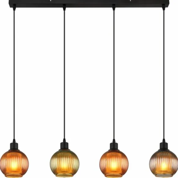 Luminaires Globo Lighting Zumba Suspension Noir, 4 lumières* Lampes En Verre