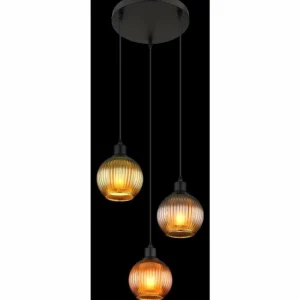 Luminaires Globo Lighting Zumba Suspension Noir, 3 lumières* Lampes En Verre