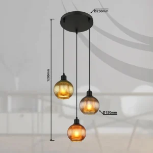 Luminaires Globo Lighting Zumba Suspension Noir, 3 lumières* Lampes En Verre