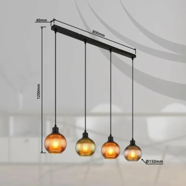 Luminaires Globo Lighting Zumba Suspension Noir, 4 lumières* Lampes En Verre